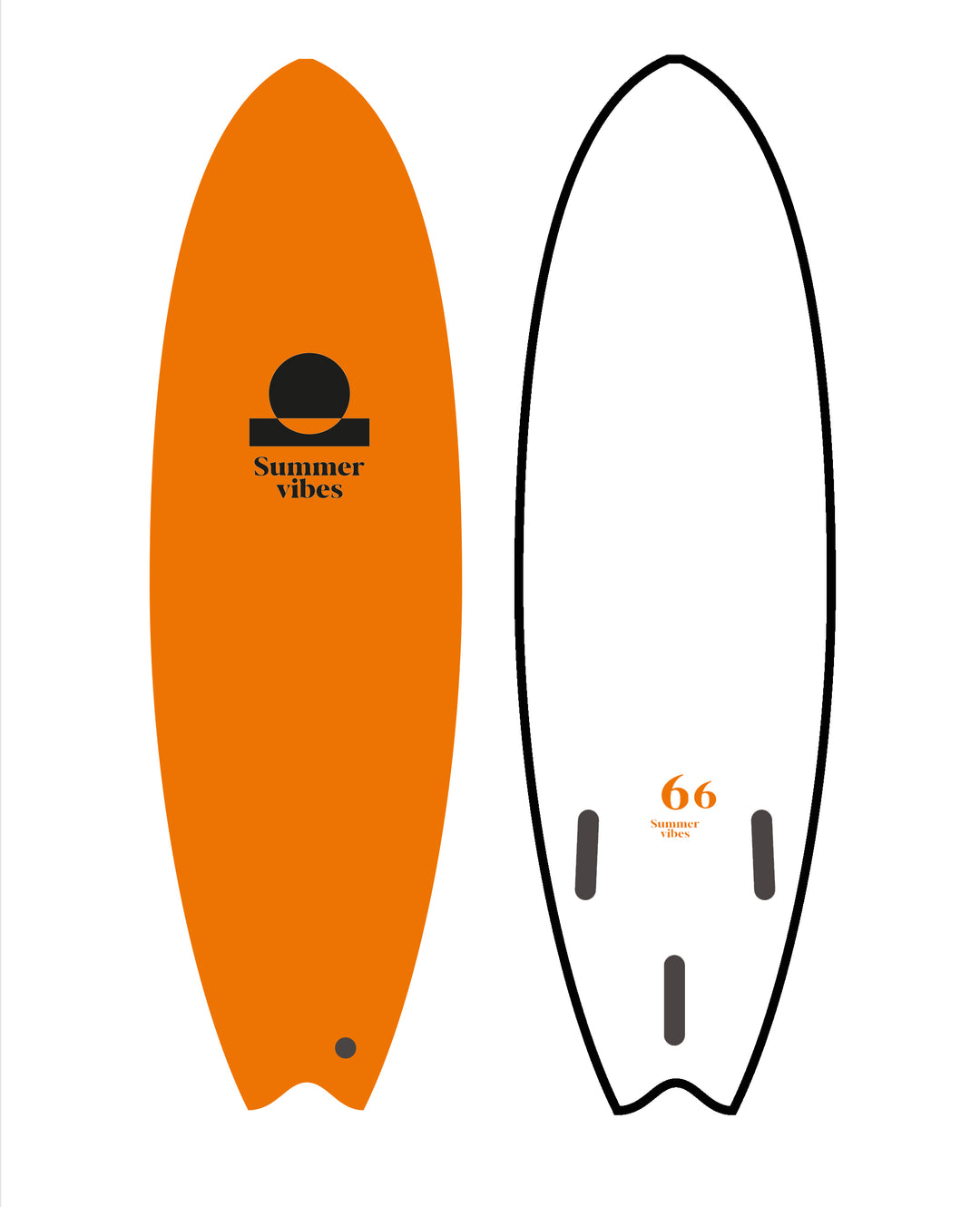 Summer vibes Fish 6'6 Softboard - Orange / white